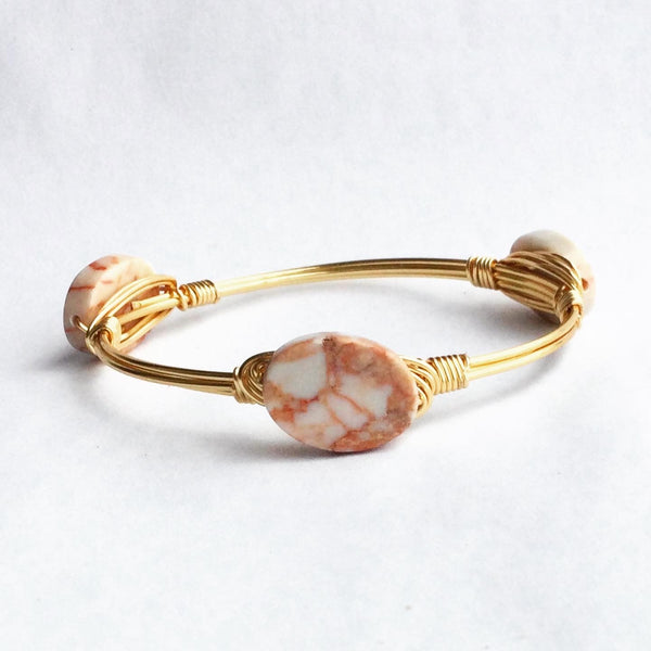 the BOBBY Bangle with Pink Jasper Oval Stone