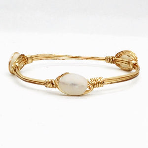 the BOBBY Bangle with Natural Stone - White Oval