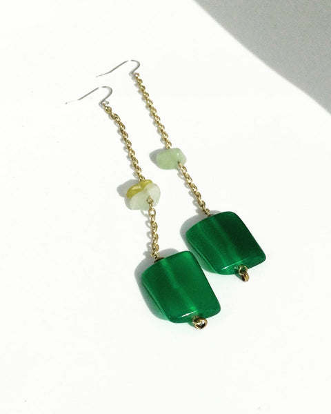 Agate Square Stone Long Chain Earrings